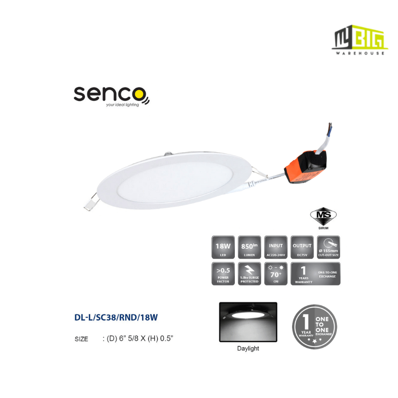 SENCO 6” ROUND LED PANEL LIGHT 18W (MODEL:DL-L/SC38/RND/18W/DL)