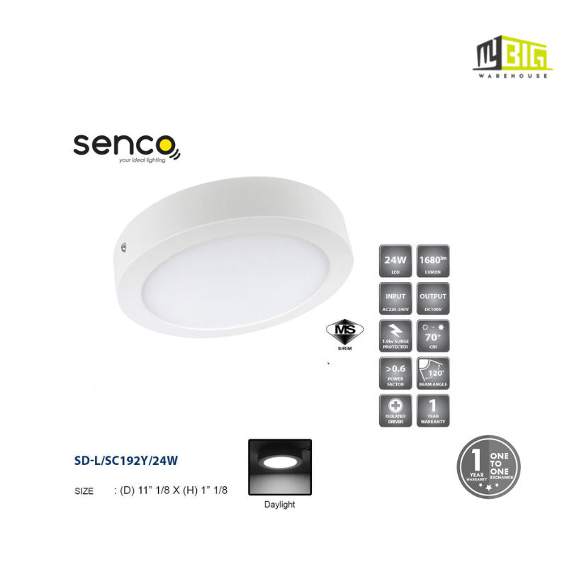 SENCO SD-L/SC192Y/24W/WH/DL LED SURFACE PANEL LIGHT-24W ROUND 12” DL-6500K (SR) RD