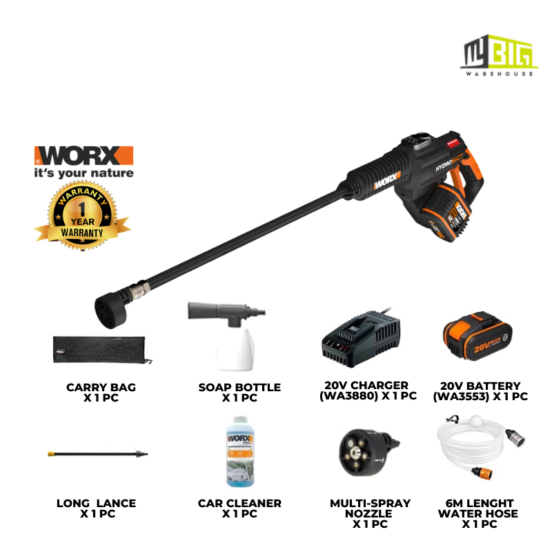 WORX WG-630E.5 20V HYDROSHOT PRESSURE CLEANING REINVENTED (1 X 4.0AH BATTERY, 1 X 2.0A CHARGER)