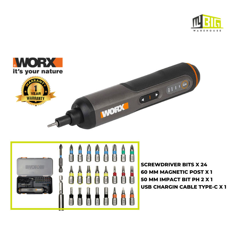 WORX WX-240 4V LI-ION SCEWDRIVER USB RECHARGEABLE HANDLE WITH 26 BIT SET DRILL