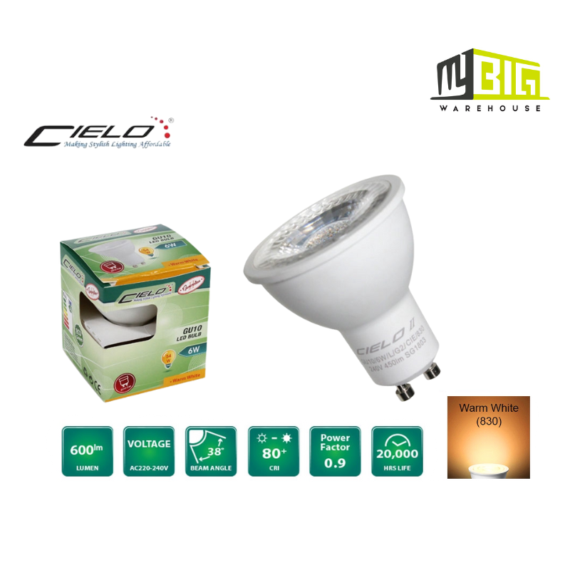 CIELO GU10/8W/L/G2/CIE/830 LED GU10 BULB 38 240V 8W WW-830(0.9)