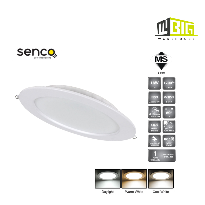 SENCO 6” ROUND LED PANEL LIGHT PLS (DOB) 18W (SR) RD (MODEL: SC40Y/P/18W)